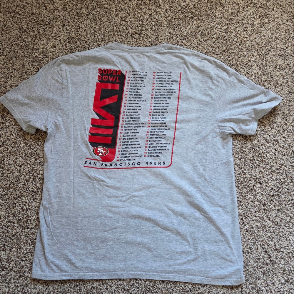 Fanatics San Francisco 49ers Super Bowl LVIII Roster T-Shirt Mens XL Gray NFL - Picture 8 of 9